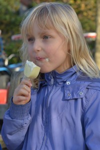 Världens godaste ekologiska KALAS glass Det var söndag och solen sken på jorden och på allas näsor den här dagen Inga-Karin och farmor var på skansen De hade tittat på alla djuren som fanns i parken men Inga-Karin tyckte allra bäst om aporna som fanns i aphuset. Hon hade varit med när de fick mat. “De var ena riktiga glupska rackare” skrattade farmor “ nästan som när du äter glass, sa hon och nöp Inga -Karin lite lätt i näsan. Glass!! får jag glass farmor?! “Snälla farmor visst kan jag väl få en glass?” Inga-Karin tittade bedjande på farmor och log det där smickrande leendet som hon visste att farmor inte kunde motstå Okej då! sa farmor, men då måste vi köpa ekologisk glass förstår du och det har de jättegod på Kalasglass. Jag tror bestämt att de säljer ekologisk kalasglass vid entren vi går dit. Jaaa! tjoade Inga-Karin och tog några hoppla steg.” Vi ska äta kalasglass vi ska äta kalasglass” sjöng hon medans hon tog farmors hand och drog iväg med henne mot entren. När de kom fram så beställde farmor var sin glass. Inga-Karin åt och slickade och smaskade så att hon fick en fin rosa jordgubbsglass mustach “Visst är den god”? sa farmor “Mmm” världens godaste! fick Inga-Karin fram mellan tuggorna. “Men du farmor vad menas egentligen med ekologisk glass?” “Jo det ska jag berätta för dig” sa farmor och torkade sig om munnen med servetten “ ekologisk glass är glass som är hemmagjord och tillagad på äkta råvaror” sa farmor “ äkta råvaror?” sa Inga-Karin och såg frågande ut “ vad menas med det?” “jo, glassen är ju gjord av grädde det vet du?” Inga-Karin nickade “ och med äkta och ekologiskt menas att grädden kommer från en kossa som har har gått ute och betat och haft det bra. Sen allt annat som är i glassen är också på riktigt inga tillsatser eller något som är konstgjort” förstår du? frågade farmor “ Ja, jag tror det” sa Inga-Karin och slängde glasspappret i papperskorgen “ Kan man säga att Kalasglass är som om den är gjord hemma fast den är gjord i fabrik?” sa Inga-Karin och tog farmors hand “ Ja! så kan man säga Inga-Karin” sa farmor och log “ Du är världen bästa tjej du!” “ och du är världens bästa farmor! och vi har ätit världens bästa glass!” sa Inga-Karin och drog iväg med farmor. “Kalasglass är världens bästa och godaste glass, Kalasglass är kalasgod” sjöng hon med hög röst när de hand i hand skyndade bort mot spårvagnen tralla tralla kalasglass världens godaste…..